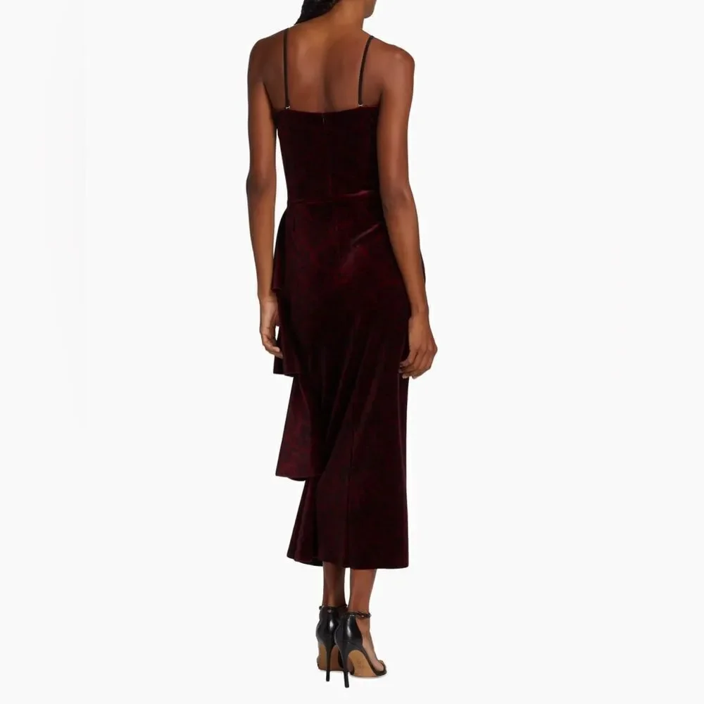 Chiara Boni Velvet Rose-Print Midi-Dress size 6